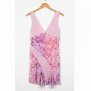 Marthea Pink Floral Mesh Mini Dress Lace Trim Y2K Fairycore Coquette Size M